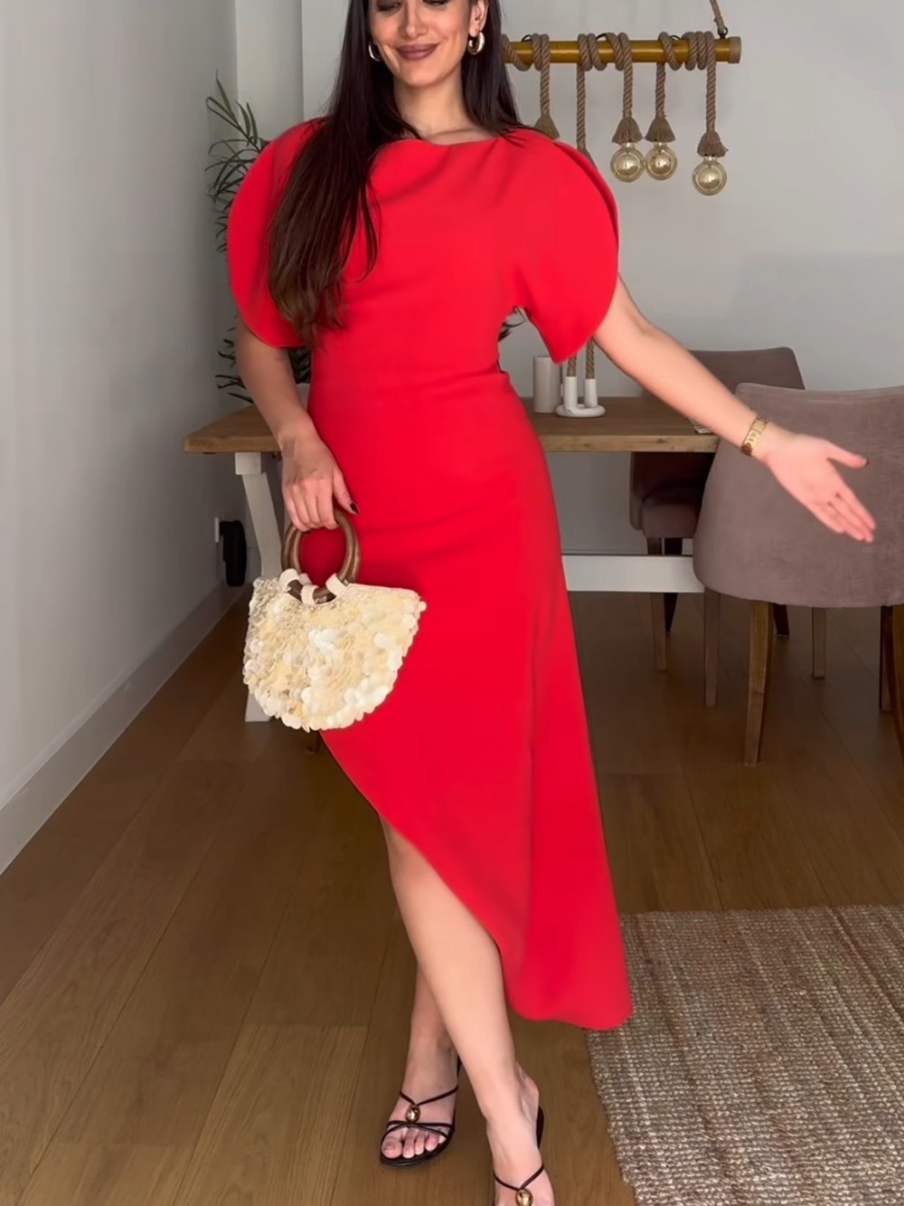 Zara ZW Collection Asymmetric Midi Dress Red